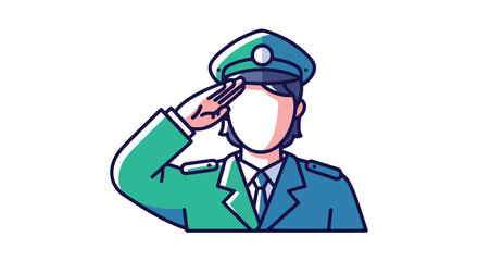 Stylized illustration of a saluting uniformed officer offering respect and honor in a digital art style with simple clean lines and bold colors