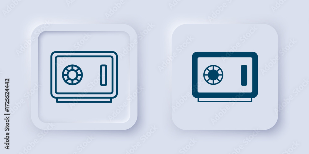 Poster filled and outline safe icon isolated on grey background. the door safe a bank vault with a combinat
