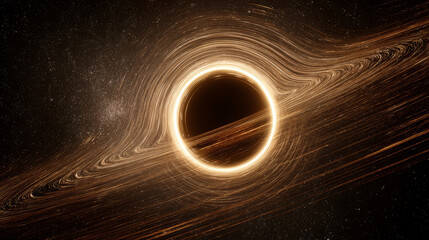 Glowing Black Hole Warping Light in Space