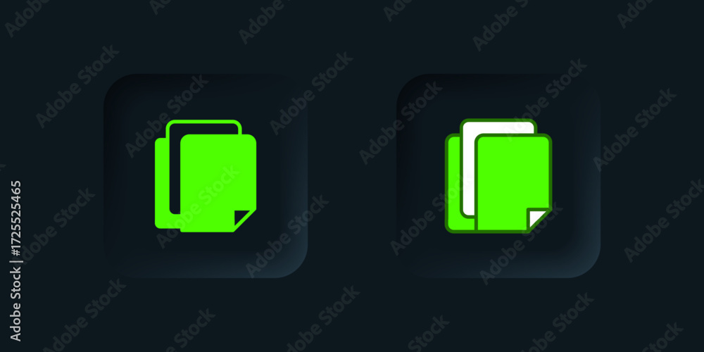 Poster green file document icon isolated on black background. checklist icon. business concept. black squar
