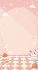 Baking delight cupcake showcase sweet treats whimsical dessert background playful environment aesthetic view