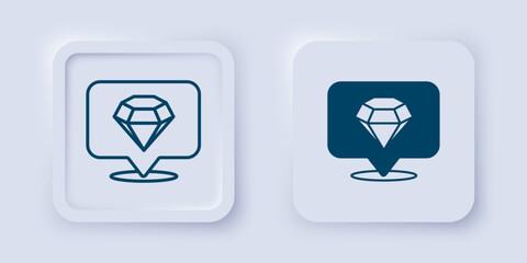 Filled and outline Diamond icon isolated on grey background. Jewelry symbol. Gem stone. Square button. Vector