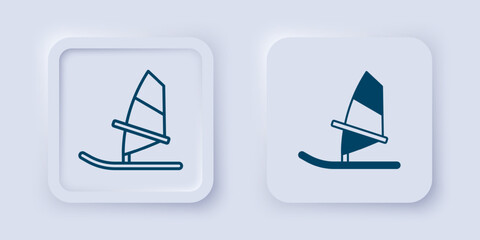 Filled and outline Windsurfing icon isolated on grey background. Square button. Vector