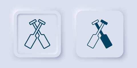 Filled and outline Crossed oars or paddles boat icon isolated on grey background. Square button. Vector
