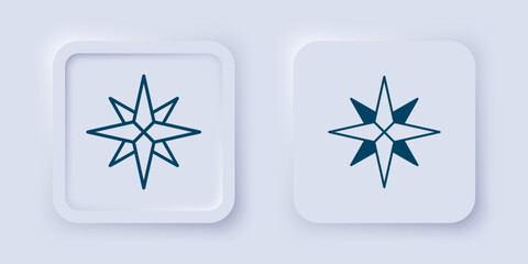 Filled and outline Wind rose icon isolated on grey background. Compass icon for travel. Navigation design. Square button. Vector