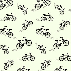 Transport for urban travel.Seamless pattern with black bicycles on a light background.