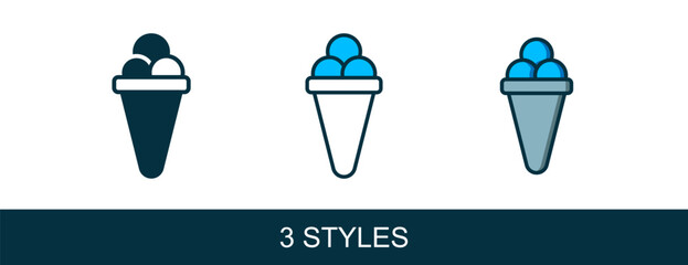 Filled outline Ice cream in waffle cone icon isolated on white background. Sweet symbol. Vector