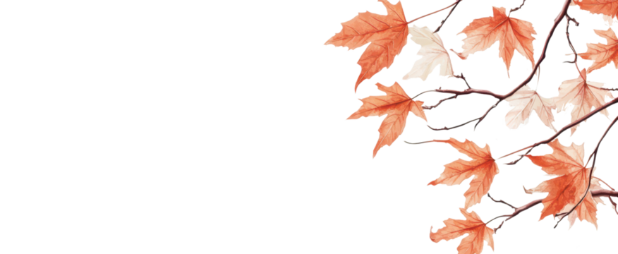 Autumn leaves on branches PNG, featuring rich, golden-orange leaves fluttering on tree branches during fall season.