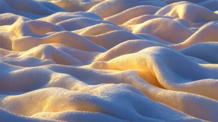 A close-up view of gently rippling, light beige fabric, illuminated by soft, golden light, showcasing a serene and peaceful atmosphere.