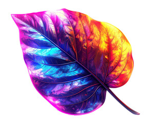 Stylized Futuristic Leaf Design, Floating Natural Art Piece Isolated on Clear Background
