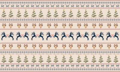 Pixel Reindeer Folk Seamless Pattern Cozy Winter Strip