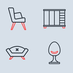Set line Wardrobe, Sofa, Armchair and icon. Vector