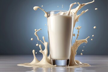 Glass of milk with splash isolated PNG