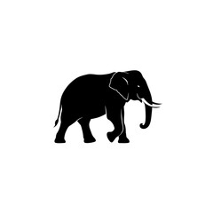 Obraz premium Silhouette of an elephant walking, clean minimal lines, black vector, logo style.