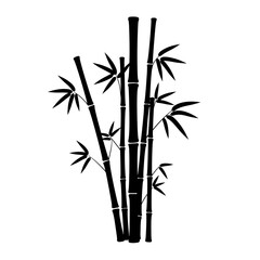 Obraz premium Silhouette of bamboo stalks with leaves, minimalistic, black vector, white background.