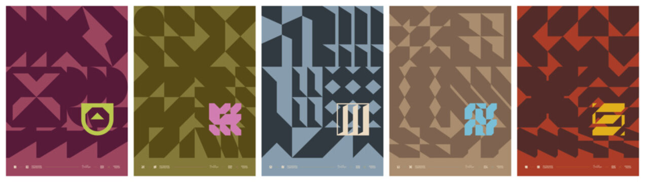 Contemporary art bold minimalistic poster, Abstract postmodern composition with geometric shape in brutalism aesthetics, distortion geometrical contrast ornament, flat avant-garde A4 artwork set 7
