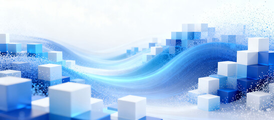 Blue business technology cubic particle light effect spatial main visual background