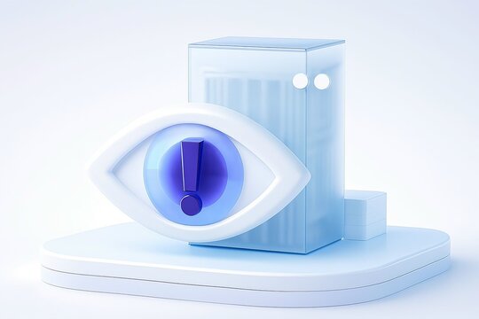 Abstract futuristic blue eye symbol with geometric shapes and clean white background