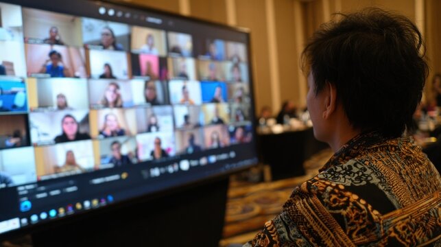 Person watches large video conference