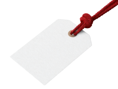Blank Price Tag on a Red String on transparent background, Ideal for Labeling, Branding, and Creative Projects in Various Industries.