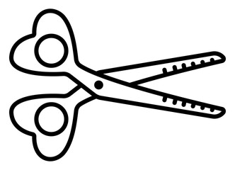 Cute elegant decorative scissors in heart shape, black line icon, editable stroke, vector monochrome shears symbol