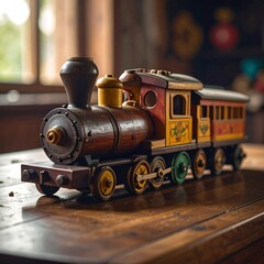 Wooden train toy on a table