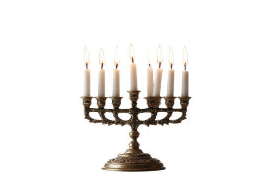 Menorah candle flame brass antique religious Jewish Hanukkah celebration holiday Menorah with nine lit candles brass antique style symbolizing