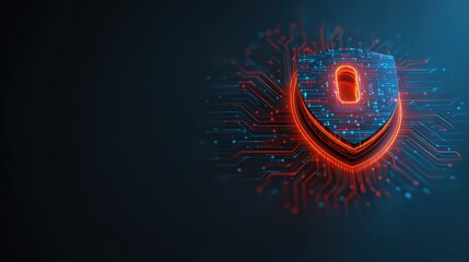 Digital Shield with Lock Symbol Representing Cybersecurity and Data Protection in a Technological Background