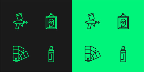 Set line Marker pen, Color palette guide, Paint spray gun and Picture icon. Vector