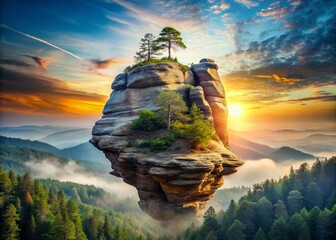 Majestic Mountain Rock Formation: Double Exposure Landscape Photography