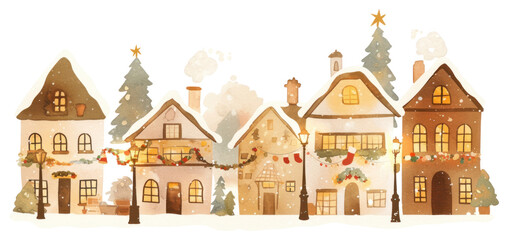 Fototapeta premium PNG Christmas town with houses christmas illustration atmosphere.