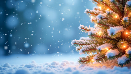 Fabulous Christmas tree in the forest snowfall