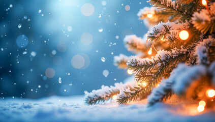 Fabulous Christmas tree in the forest snowfall