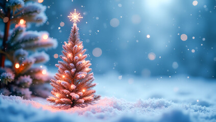 Fabulous Christmas tree in the forest snowfall