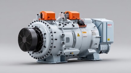 Industrial mechanic installation of gas turbine generator system in workshop environment realistic machine viewpoint