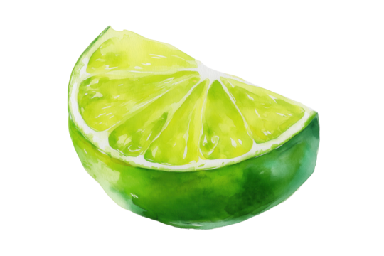 Juicy Lime Wedge Slice Hand Drawn Watercolor Isolated Food Illustration