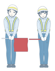 お辞儀をしながら微笑む交通誘導員