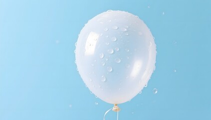 White Balloon with Water Droplets on Light Blue Background