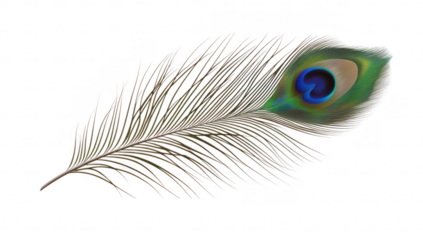 A peacock feather gracefully displayed against a clean white background. its intricate patterns and colors. ideal for nature-themed projects or artistic designs
