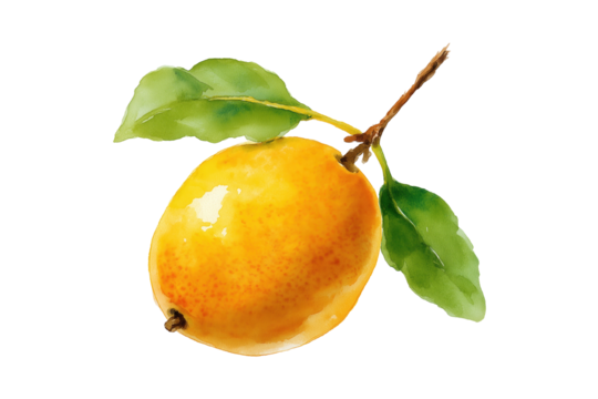 Ripe Apricot on a Twig Hand Drawn Watercolor Isolated Food Illustration - Powered by Adobe