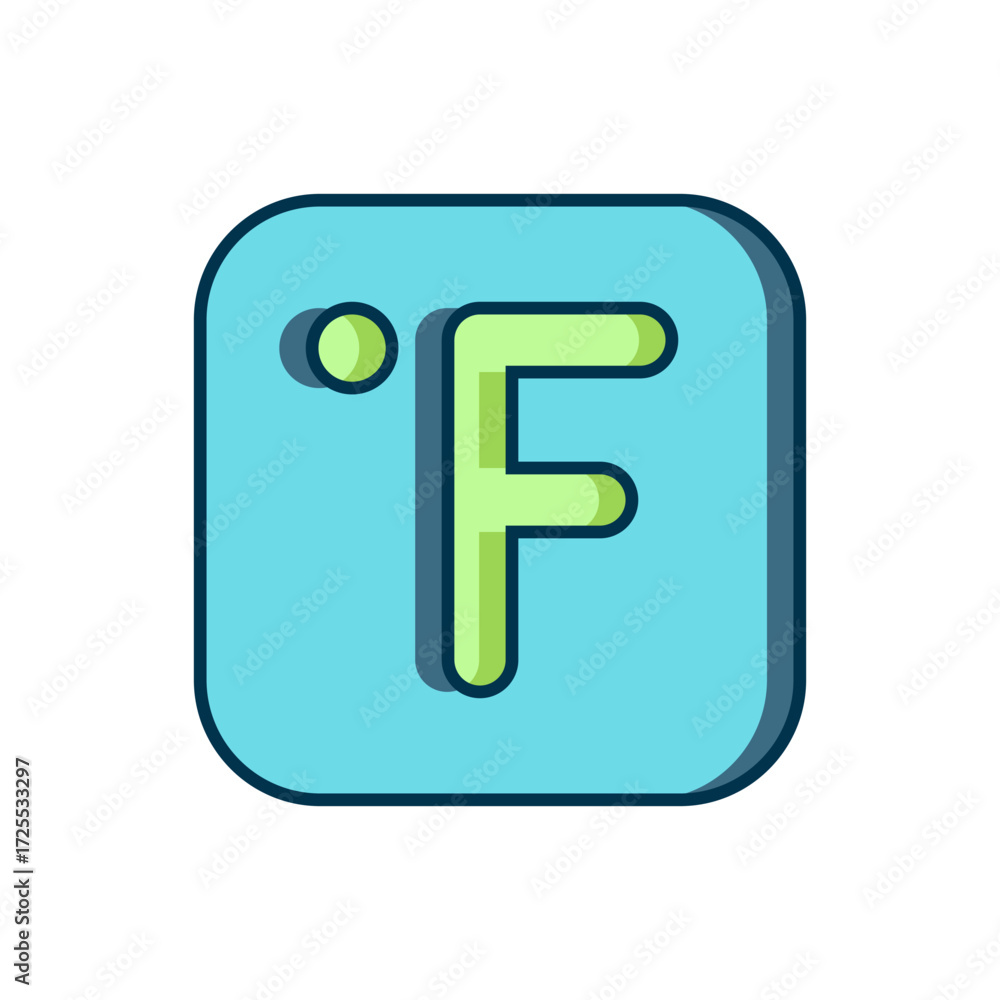 Poster filled outline fahrenheit icon isolated on white background. flat filled outline style with shadow. 