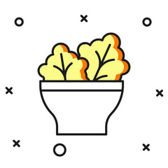 Filled outline Salad in bowl icon isolated on white background. Fresh vegetable salad. Healthy eating. Flat filled outline style with shadow. Vector