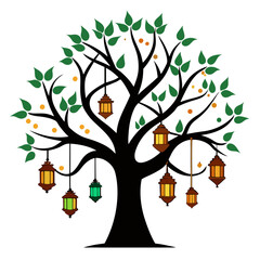 Festival Lantern Tree Silhouette Vector