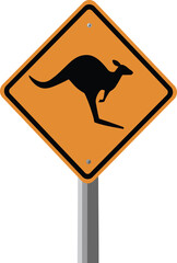 Kangaroo crossing warning sign australian wildlife safety alert road traffic alert isolated on transparent background