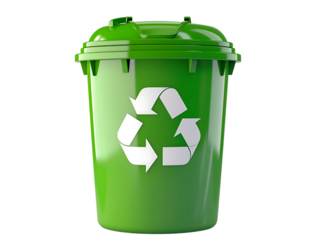 3D trash bin with recycling symbol icon isolated on transparent background. Realistic waste management and sustainability symbol, perfect for recycling, environment, ecology, sanitation, green energy - Powered by Adobe