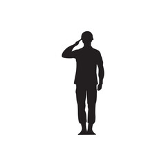 Full body salute silhouette. Standing full-body silhouette saluting, tribute, discipline, pride.