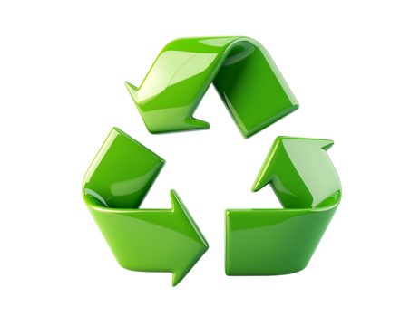 3D recycling symbol icon isolated on transparent background. Realistic eco-friendly and sustainability symbol, perfect for environment, waste management, ecology, conservation, green energy.