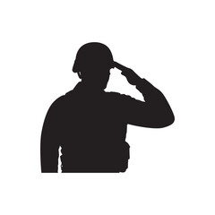 Helmeted salute silhouette. Profile of helmeted soldier saluting, protection, service, military.