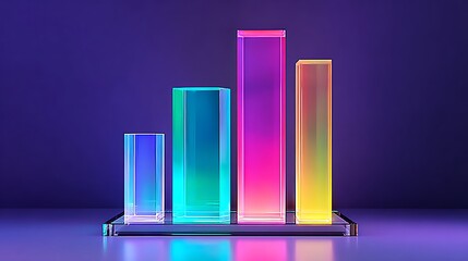 Colorful Illuminated Glass Bar Graph on Dark Background Modern Tech Visualization