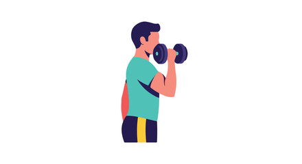 Bicep curl illustration demonstrating fitness and strength, isolated on a white background emphasizing a healthy lifestyle through exercise